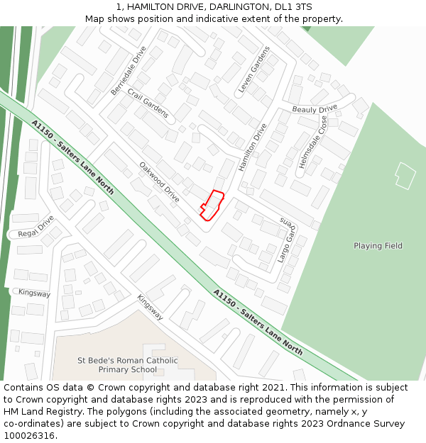 1, HAMILTON DRIVE, DARLINGTON, DL1 3TS: Location map and indicative extent of plot
