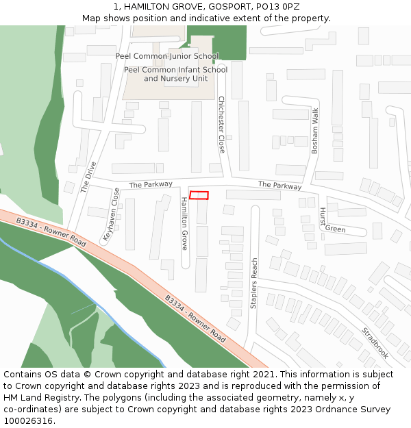 1, HAMILTON GROVE, GOSPORT, PO13 0PZ: Location map and indicative extent of plot