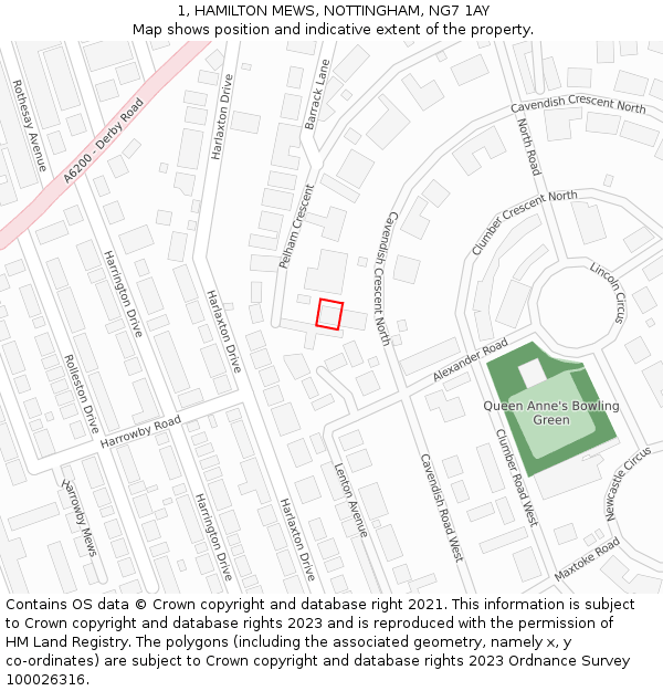 1, HAMILTON MEWS, NOTTINGHAM, NG7 1AY: Location map and indicative extent of plot