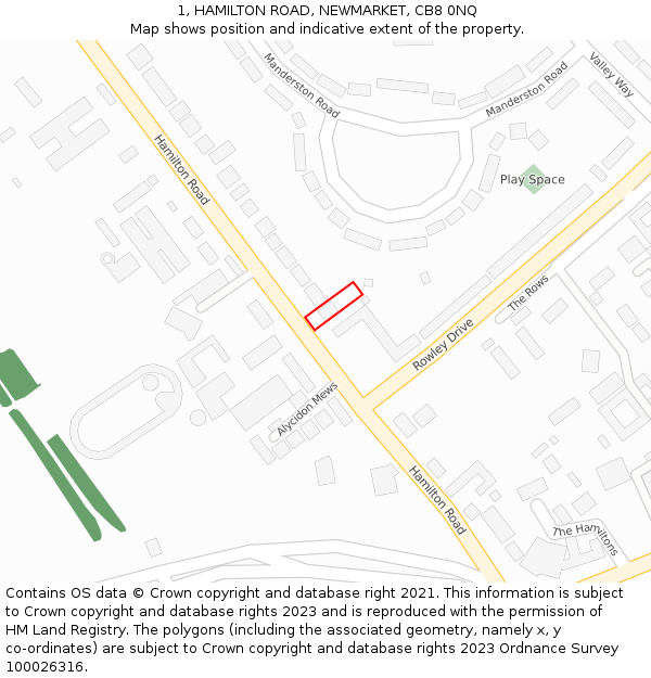 1, HAMILTON ROAD, NEWMARKET, CB8 0NQ: Location map and indicative extent of plot