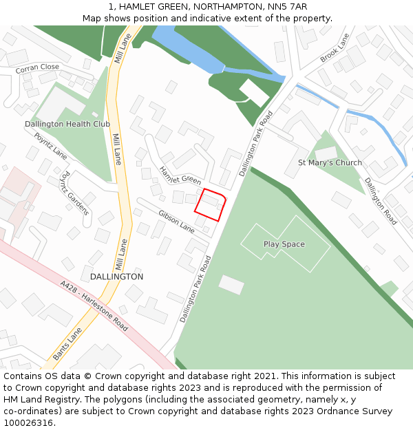 1, HAMLET GREEN, NORTHAMPTON, NN5 7AR: Location map and indicative extent of plot