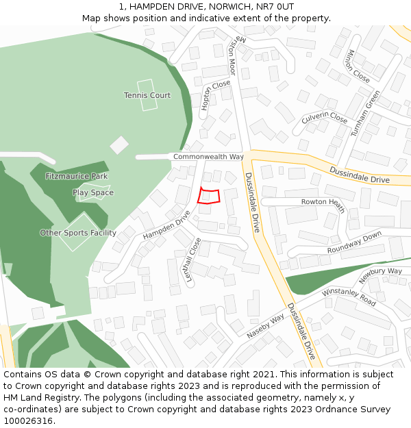 1, HAMPDEN DRIVE, NORWICH, NR7 0UT: Location map and indicative extent of plot