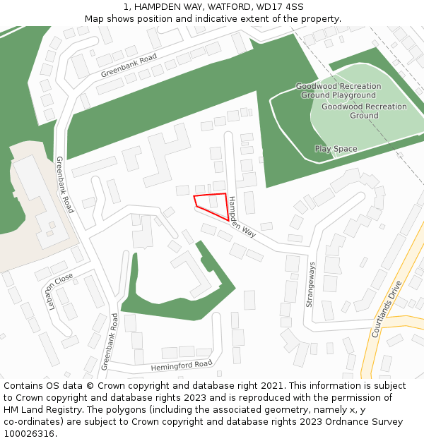 1, HAMPDEN WAY, WATFORD, WD17 4SS: Location map and indicative extent of plot