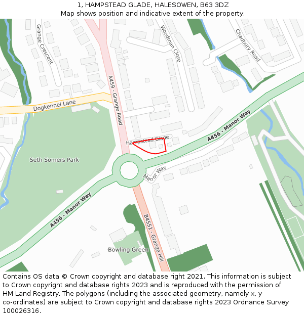 1, HAMPSTEAD GLADE, HALESOWEN, B63 3DZ: Location map and indicative extent of plot