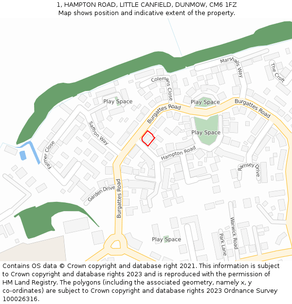 1, HAMPTON ROAD, LITTLE CANFIELD, DUNMOW, CM6 1FZ: Location map and indicative extent of plot