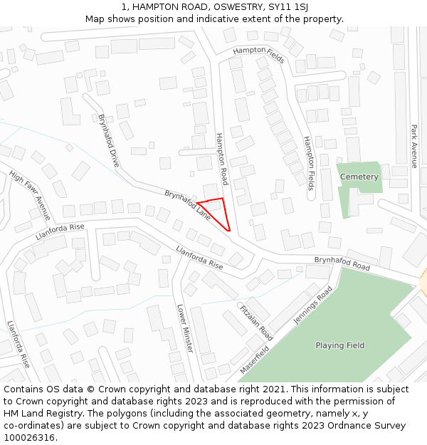 1, HAMPTON ROAD, OSWESTRY, SY11 1SJ: Location map and indicative extent of plot