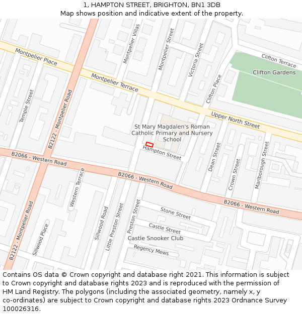 1, HAMPTON STREET, BRIGHTON, BN1 3DB: Location map and indicative extent of plot