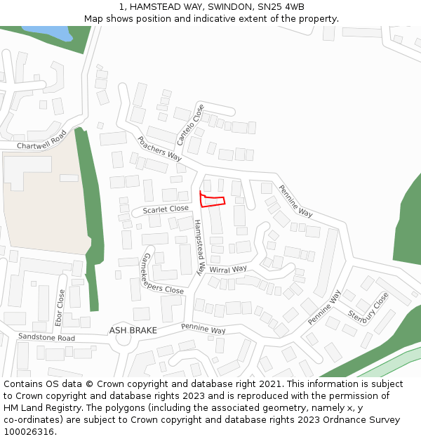 1, HAMSTEAD WAY, SWINDON, SN25 4WB: Location map and indicative extent of plot
