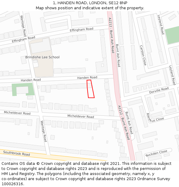 1, HANDEN ROAD, LONDON, SE12 8NP: Location map and indicative extent of plot