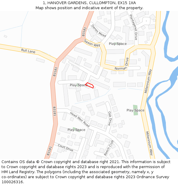 1, HANOVER GARDENS, CULLOMPTON, EX15 1XA: Location map and indicative extent of plot