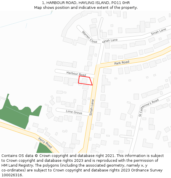 1, HARBOUR ROAD, HAYLING ISLAND, PO11 0HR: Location map and indicative extent of plot