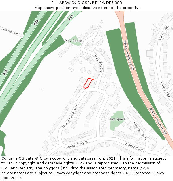 1, HARDWICK CLOSE, RIPLEY, DE5 3SR: Location map and indicative extent of plot