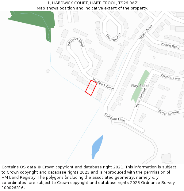 1, HARDWICK COURT, HARTLEPOOL, TS26 0AZ: Location map and indicative extent of plot