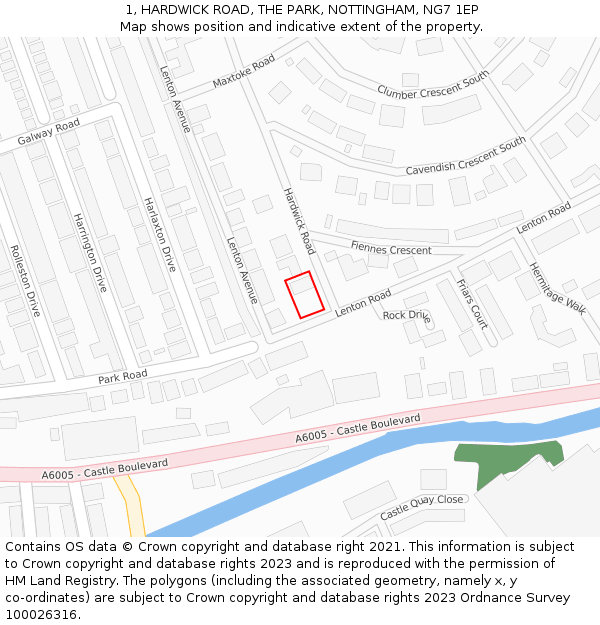 1, HARDWICK ROAD, THE PARK, NOTTINGHAM, NG7 1EP: Location map and indicative extent of plot