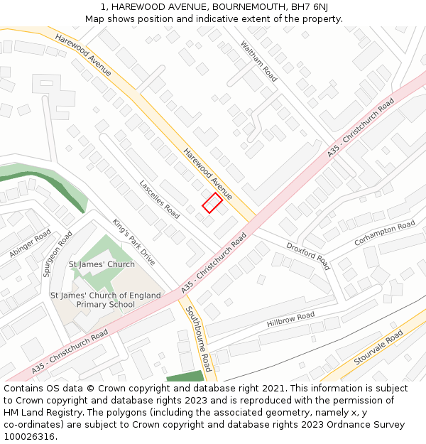 1, HAREWOOD AVENUE, BOURNEMOUTH, BH7 6NJ: Location map and indicative extent of plot