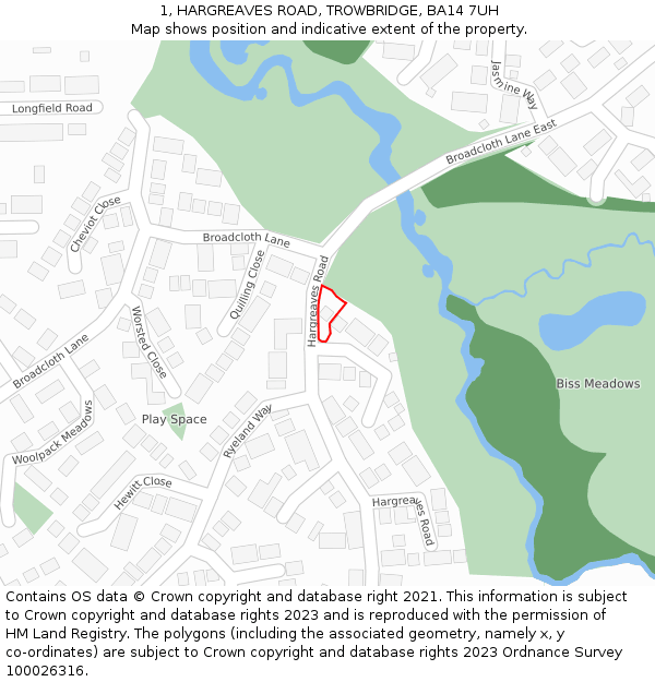 1, HARGREAVES ROAD, TROWBRIDGE, BA14 7UH: Location map and indicative extent of plot