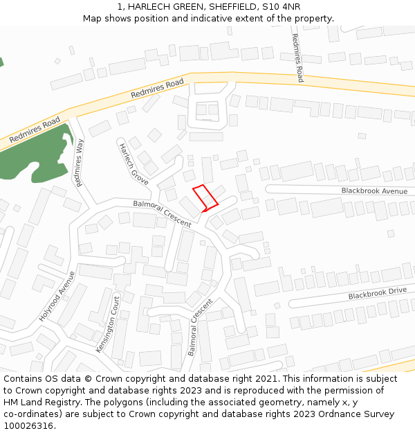 1, HARLECH GREEN, SHEFFIELD, S10 4NR: Location map and indicative extent of plot