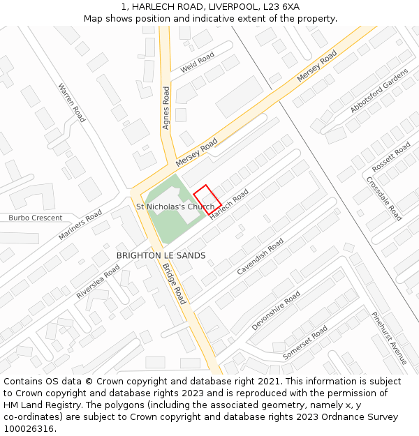 1, HARLECH ROAD, LIVERPOOL, L23 6XA: Location map and indicative extent of plot
