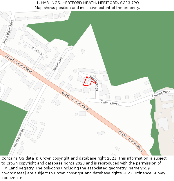 1, HARLINGS, HERTFORD HEATH, HERTFORD, SG13 7PQ: Location map and indicative extent of plot