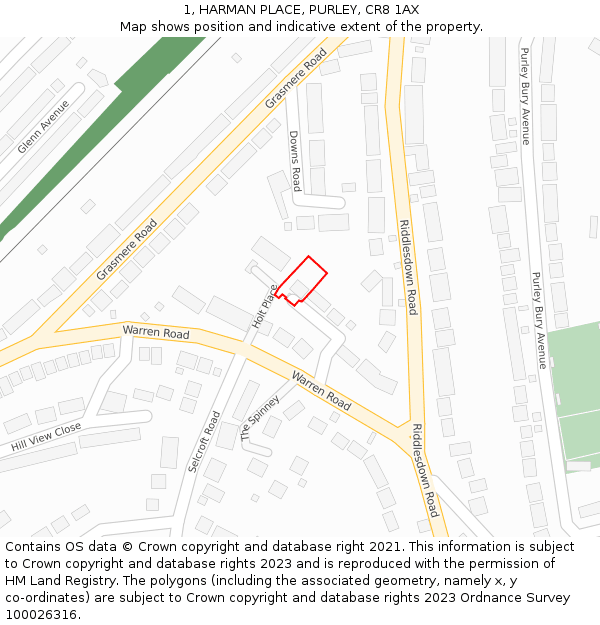 1, HARMAN PLACE, PURLEY, CR8 1AX: Location map and indicative extent of plot