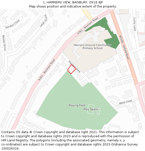 1, HARRIERS VIEW, BANBURY, OX16 9JP: Location map and indicative extent of plot