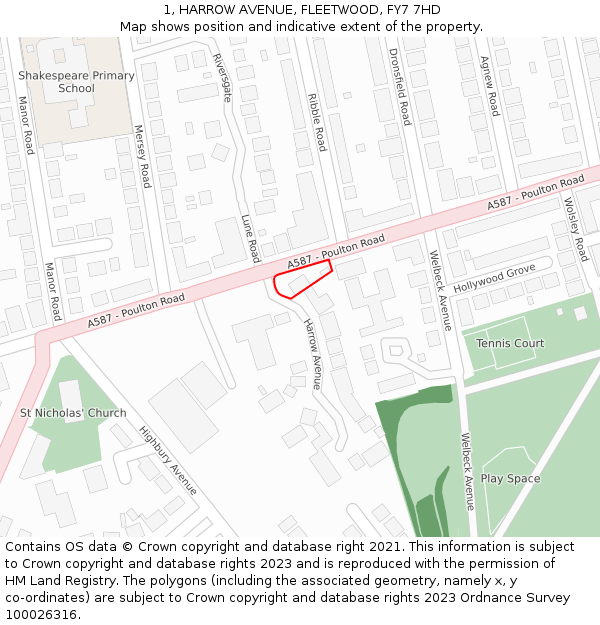 1, HARROW AVENUE, FLEETWOOD, FY7 7HD: Location map and indicative extent of plot