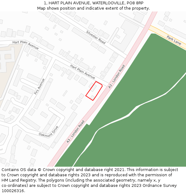 1, HART PLAIN AVENUE, WATERLOOVILLE, PO8 8RP: Location map and indicative extent of plot