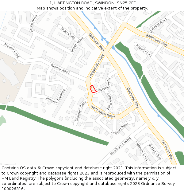 1, HARTINGTON ROAD, SWINDON, SN25 2EF: Location map and indicative extent of plot
