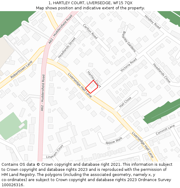 1, HARTLEY COURT, LIVERSEDGE, WF15 7QX: Location map and indicative extent of plot