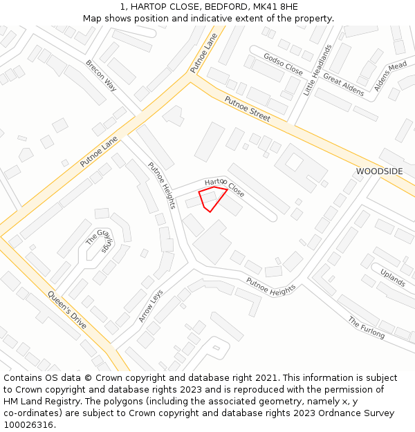 1, HARTOP CLOSE, BEDFORD, MK41 8HE: Location map and indicative extent of plot