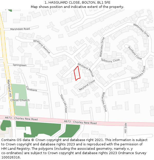 1, HASGUARD CLOSE, BOLTON, BL1 5FE: Location map and indicative extent of plot