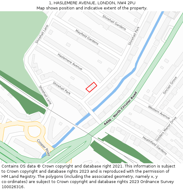 1, HASLEMERE AVENUE, LONDON, NW4 2PU: Location map and indicative extent of plot