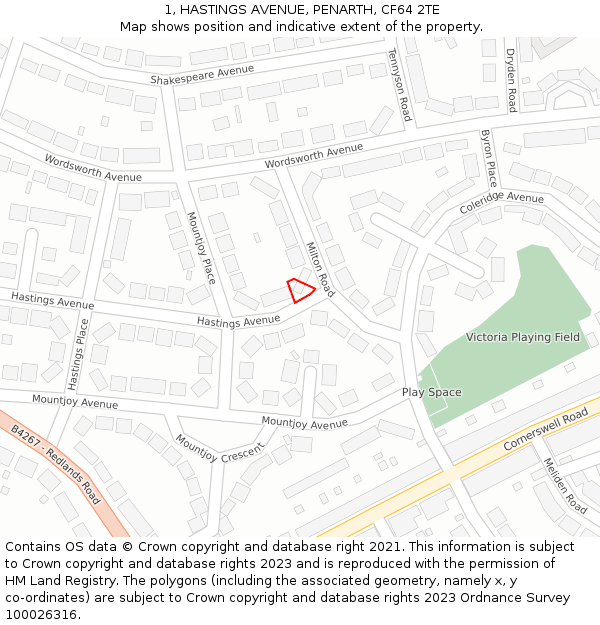 1, HASTINGS AVENUE, PENARTH, CF64 2TE: Location map and indicative extent of plot