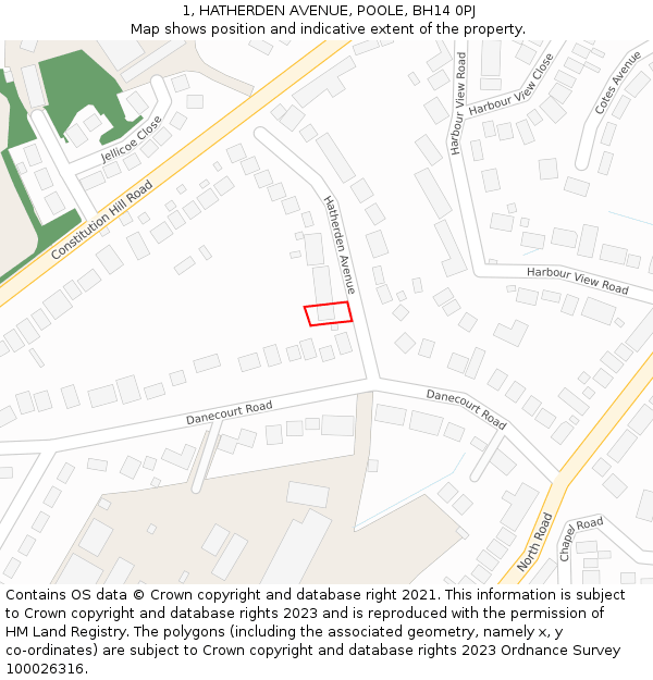 1, HATHERDEN AVENUE, POOLE, BH14 0PJ: Location map and indicative extent of plot