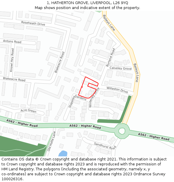 1, HATHERTON GROVE, LIVERPOOL, L26 9YQ: Location map and indicative extent of plot