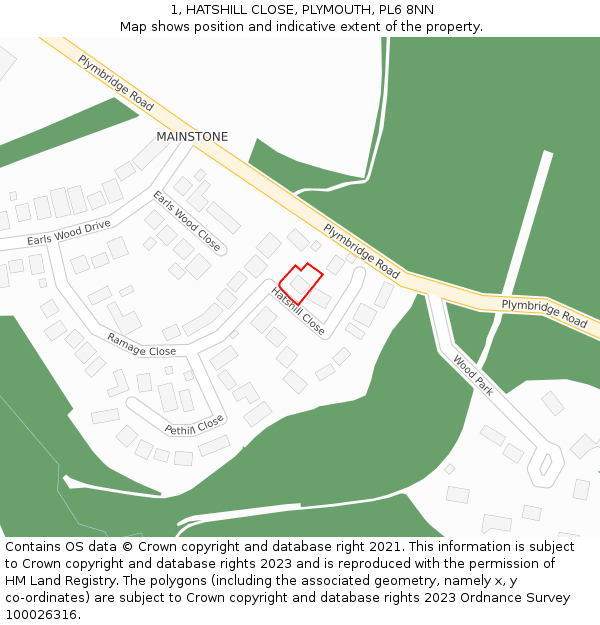 1, HATSHILL CLOSE, PLYMOUTH, PL6 8NN: Location map and indicative extent of plot