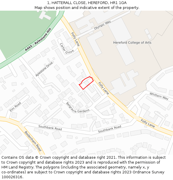 1, HATTERALL CLOSE, HEREFORD, HR1 1GA: Location map and indicative extent of plot