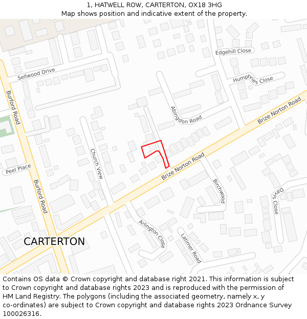 1, HATWELL ROW, CARTERTON, OX18 3HG: Location map and indicative extent of plot