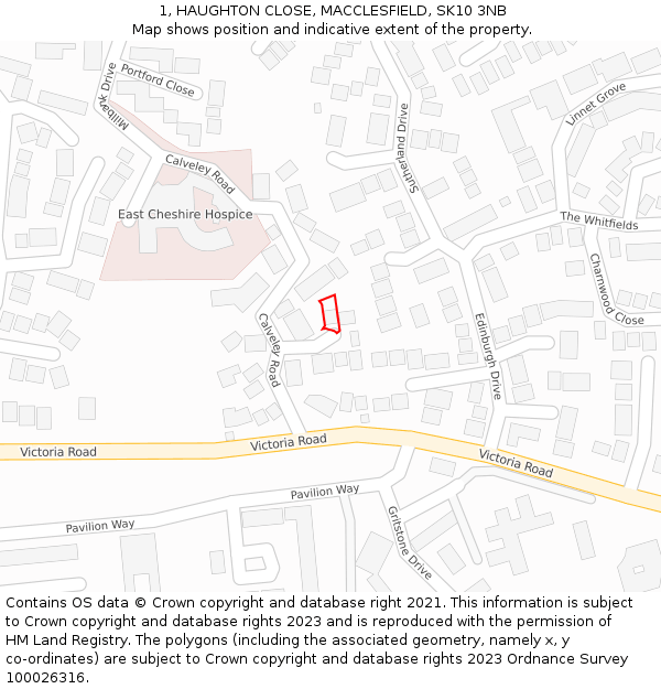 1, HAUGHTON CLOSE, MACCLESFIELD, SK10 3NB: Location map and indicative extent of plot