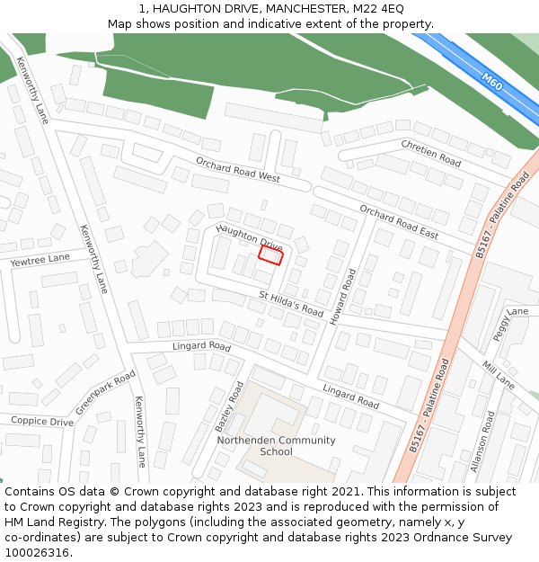 1, HAUGHTON DRIVE, MANCHESTER, M22 4EQ: Location map and indicative extent of plot