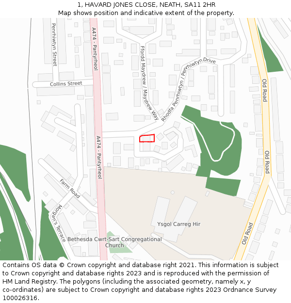 1, HAVARD JONES CLOSE, NEATH, SA11 2HR: Location map and indicative extent of plot