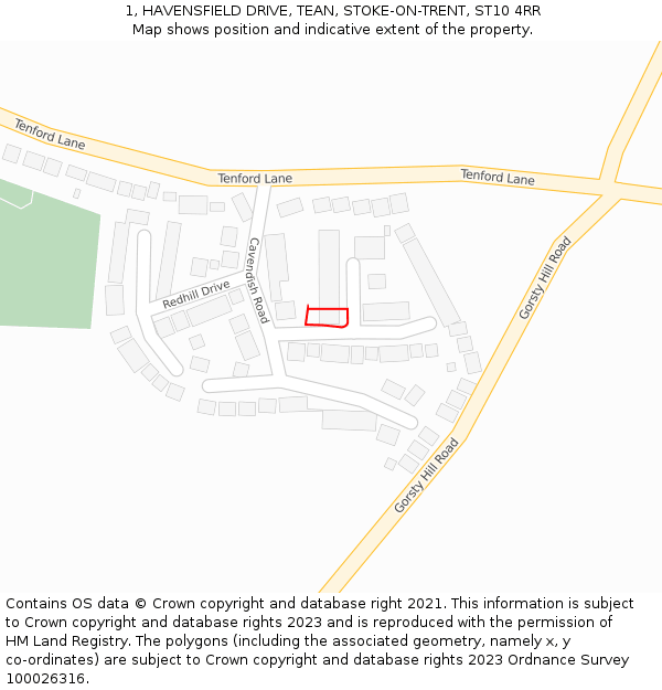 1, HAVENSFIELD DRIVE, TEAN, STOKE-ON-TRENT, ST10 4RR: Location map and indicative extent of plot