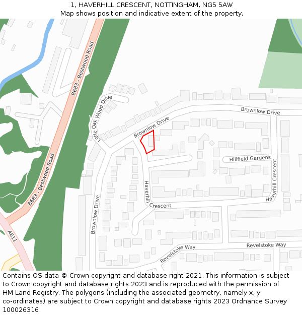 1, HAVERHILL CRESCENT, NOTTINGHAM, NG5 5AW: Location map and indicative extent of plot