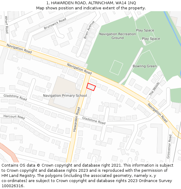 1, HAWARDEN ROAD, ALTRINCHAM, WA14 1NQ: Location map and indicative extent of plot