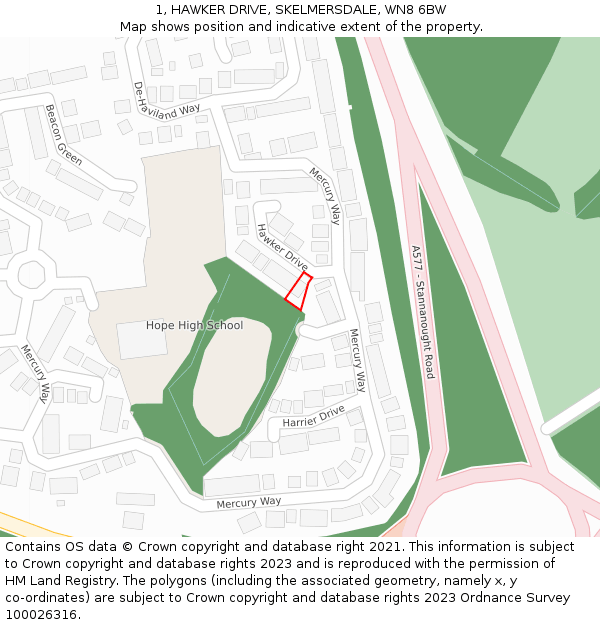 1, HAWKER DRIVE, SKELMERSDALE, WN8 6BW: Location map and indicative extent of plot