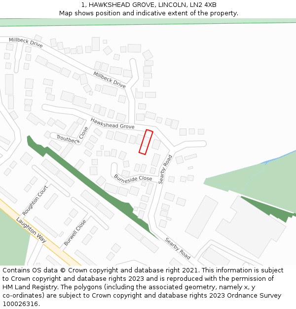 1, HAWKSHEAD GROVE, LINCOLN, LN2 4XB: Location map and indicative extent of plot