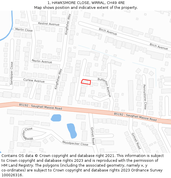 1, HAWKSMORE CLOSE, WIRRAL, CH49 4RE: Location map and indicative extent of plot