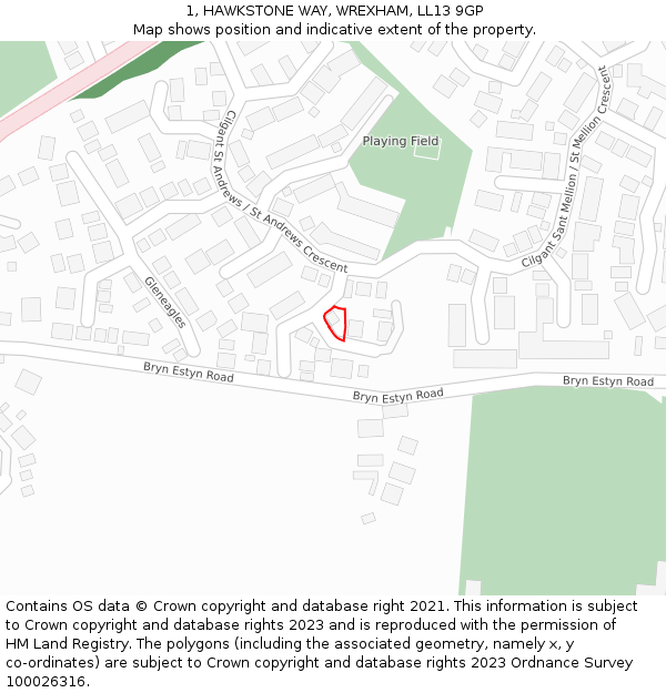 1, HAWKSTONE WAY, WREXHAM, LL13 9GP: Location map and indicative extent of plot