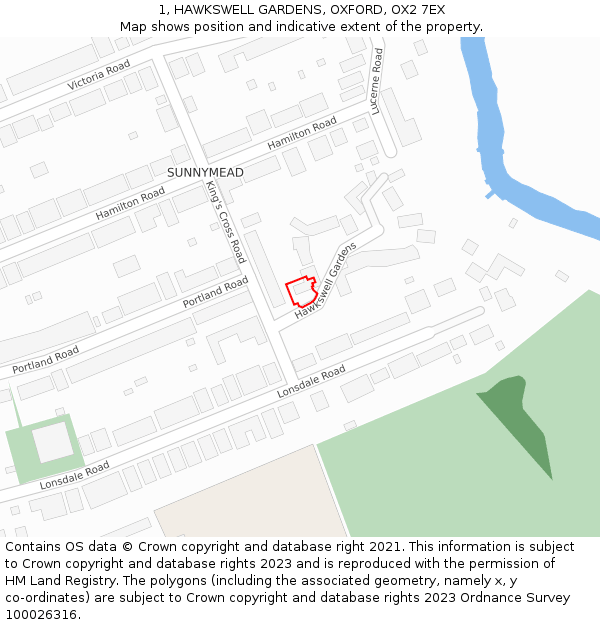 1, HAWKSWELL GARDENS, OXFORD, OX2 7EX: Location map and indicative extent of plot