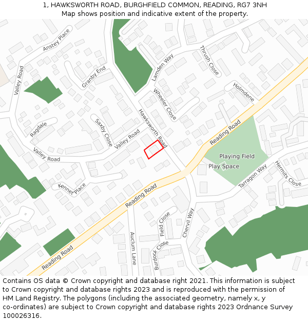 1, HAWKSWORTH ROAD, BURGHFIELD COMMON, READING, RG7 3NH: Location map and indicative extent of plot